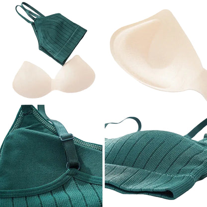 Ribbed knit bralette with U-shaped back and spaghetti straps
