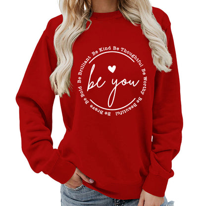 "Be You" Letter Print Crew Neck Sweatshirt
