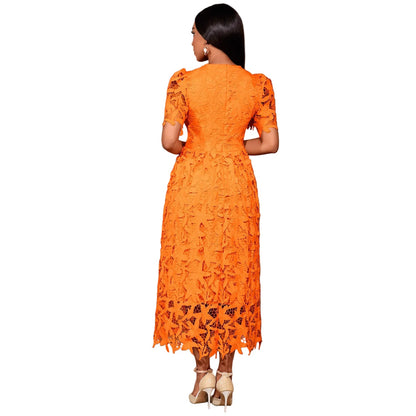 orange elegant formal lace dress for women
