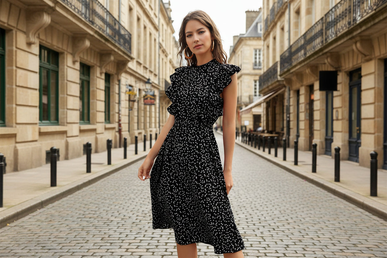 Polka dot ruffle dress women midi  a trending summer dress 