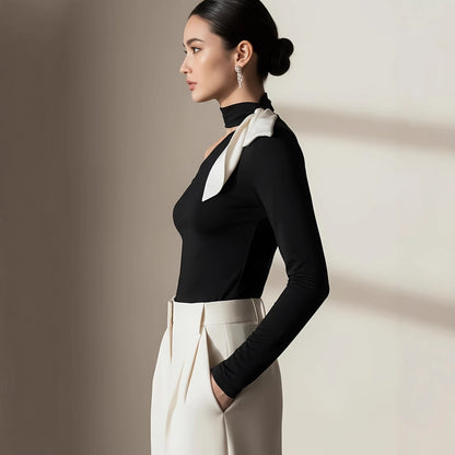 One-Shoulder Scarf Neck Top