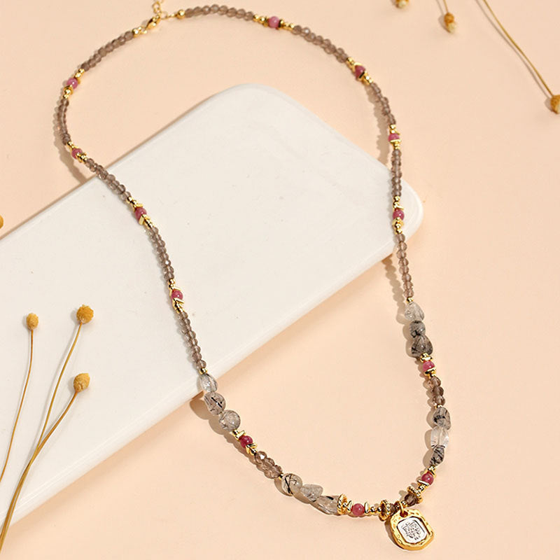 Wrap bracelet and necklace with natural gemstones