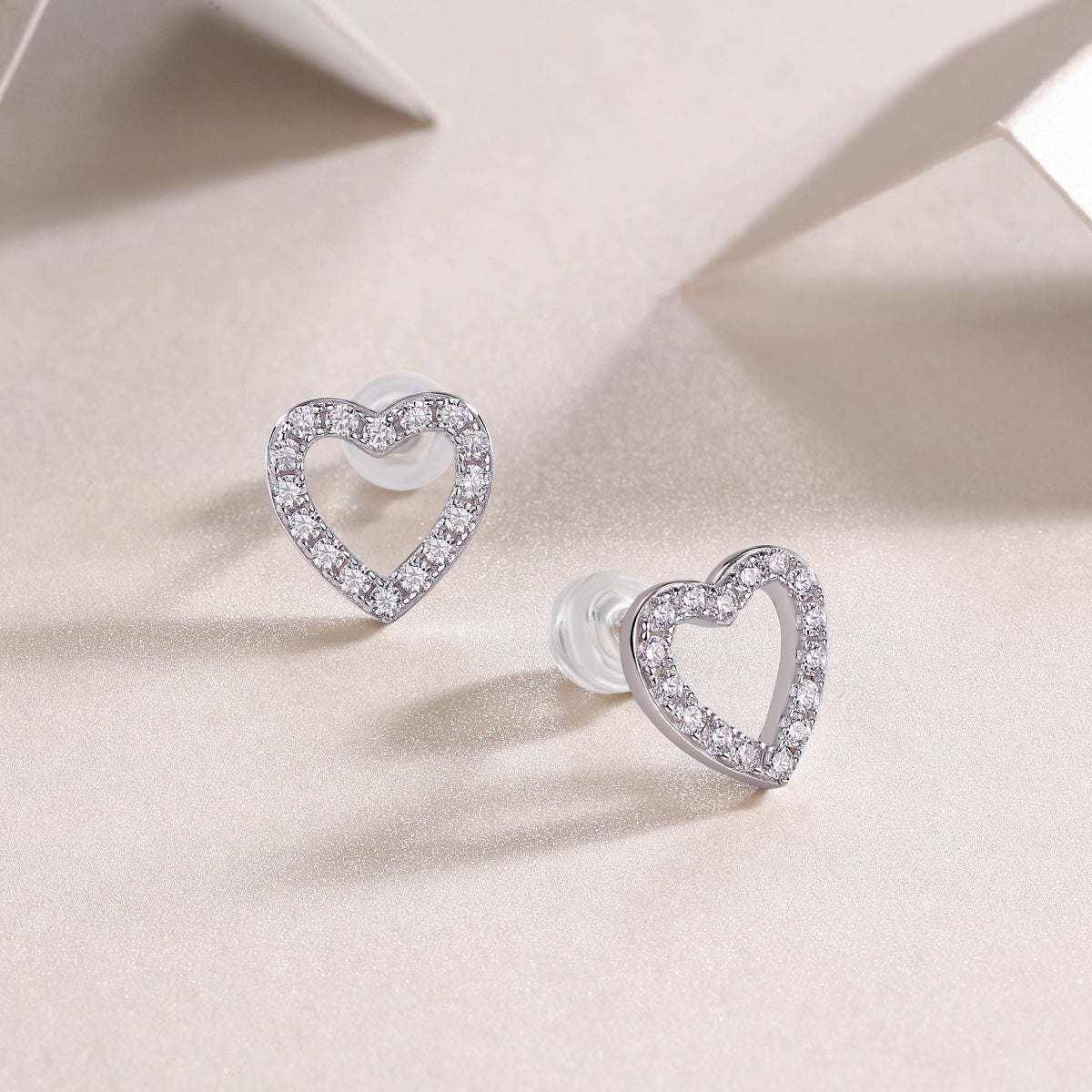 Sterling silver heart-shaped wedding earrings