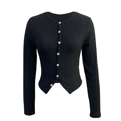 Black ribbed sweater with white buttons d