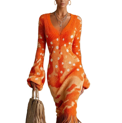 Cozy ribbed midi dress with V-neckline perfect for winter gatherings

