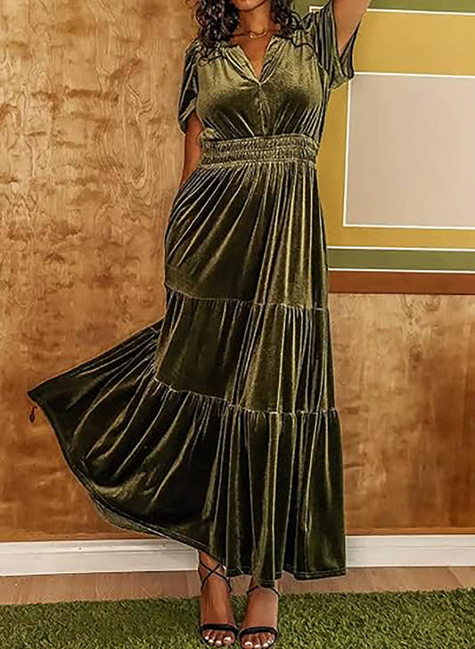 Velvet Tiered Maxi Dress with Pockets – view 2