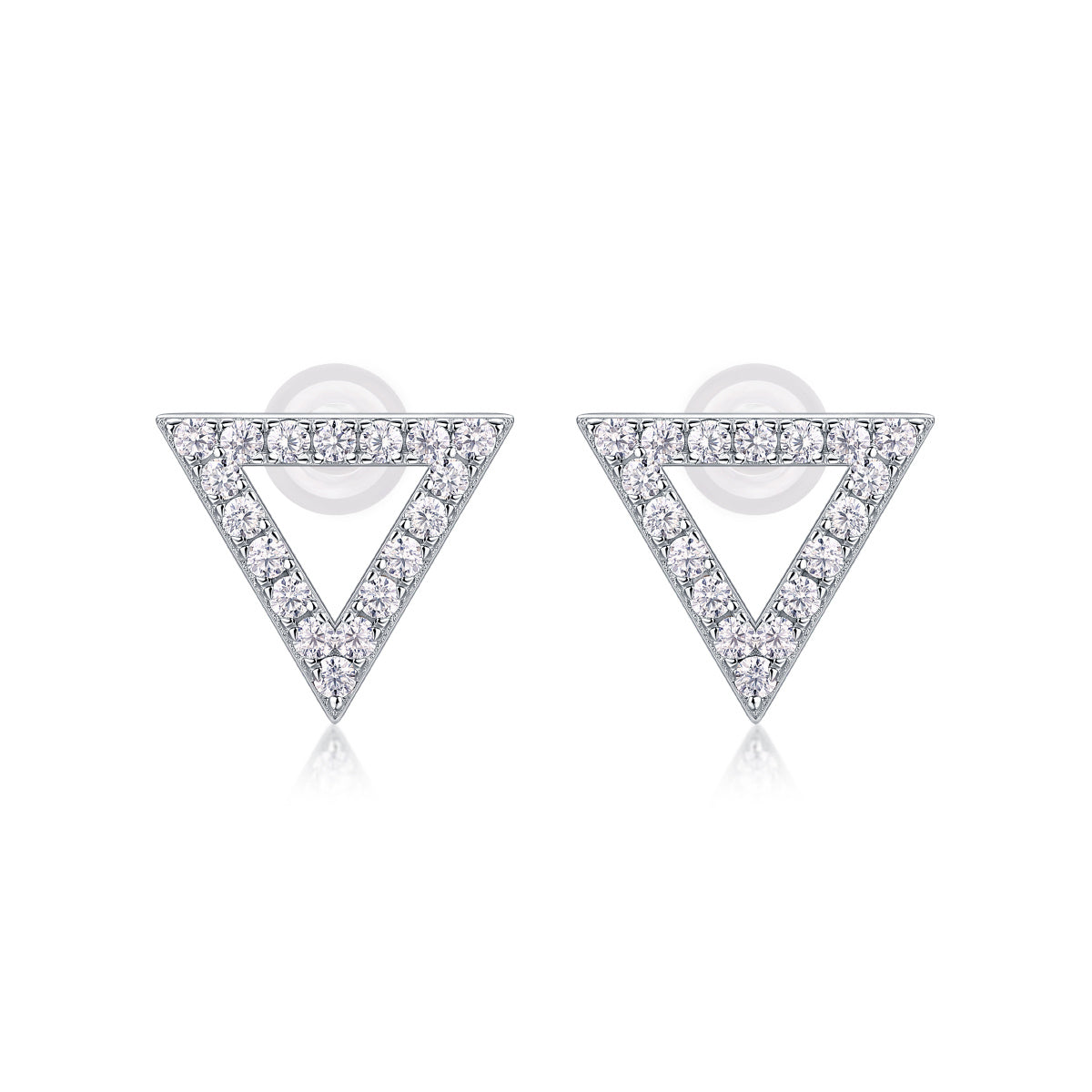 Unique triangle-shaped silver earrings with moissanite