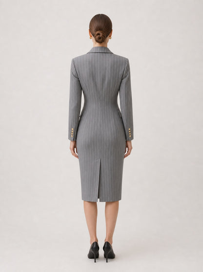 Pinstripe Double-Breasted Blazer Dress