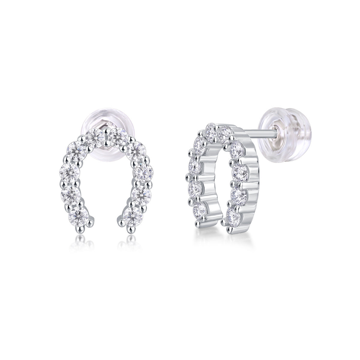 Horseshoe-shaped moissanite diamond earrings sterling silver