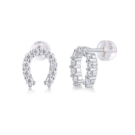 Horseshoe-shaped moissanite diamond earrings sterling silver