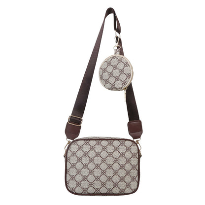 Patterned crossbody bag with matching round keychain 