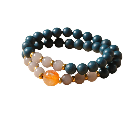 Blue 8mm double-round wooden bead Chinese medicine fragrance bracelet