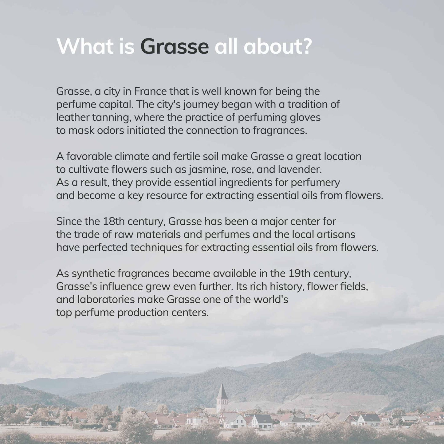 Text about Grasse, France, and its significance as a perfume capital 