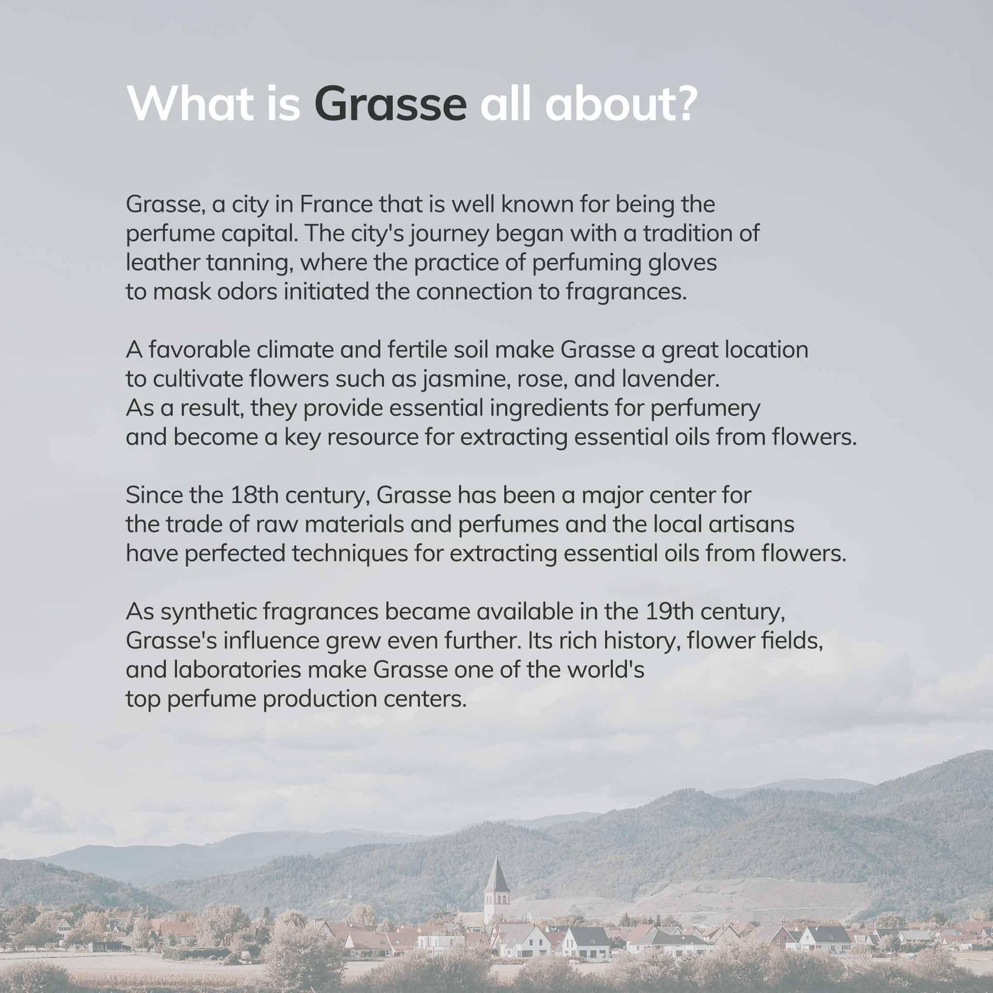 Text about Grasse, France, and its significance as a perfume capital 