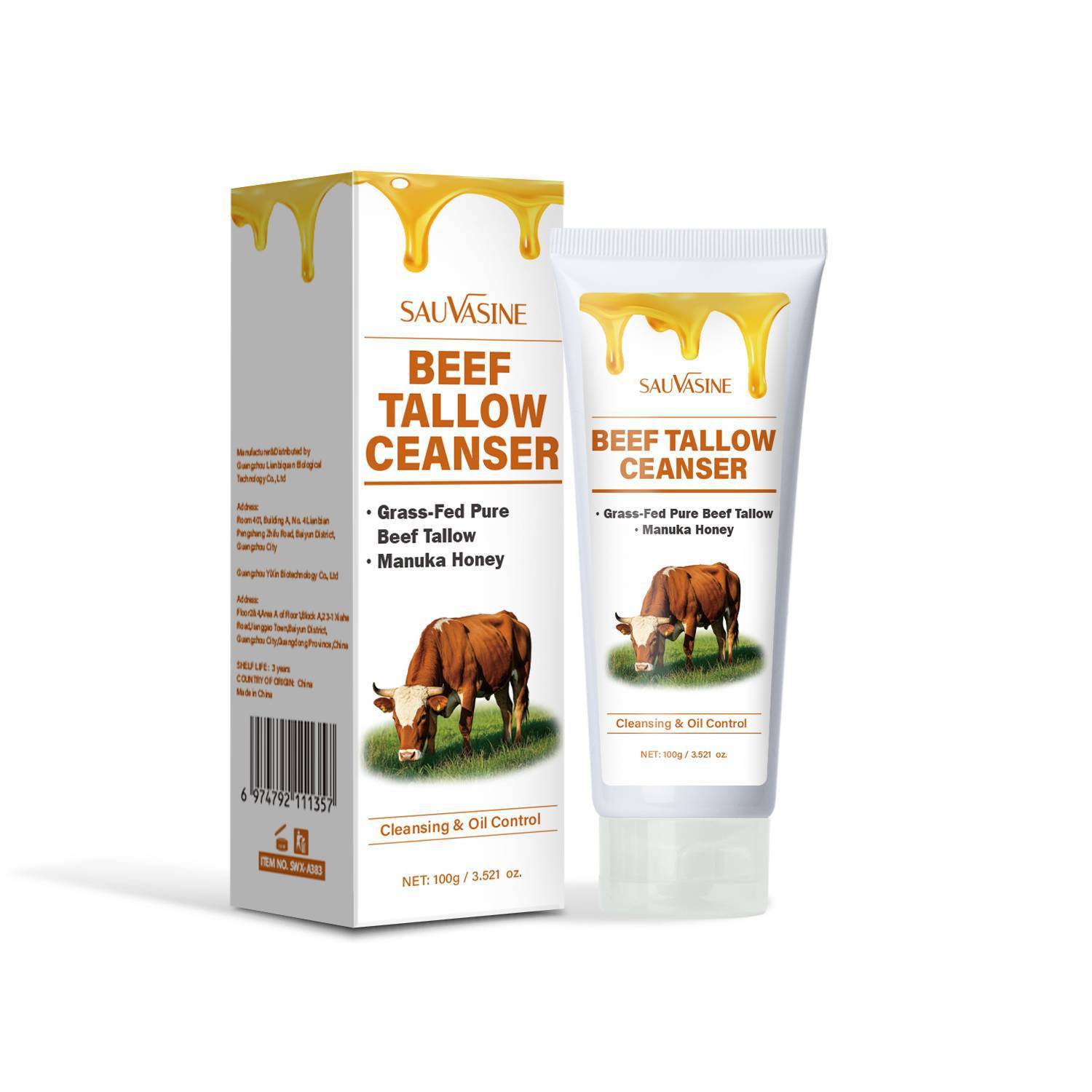 Creamy facial cleanser with grass-fed beef tallow and Manuka honey