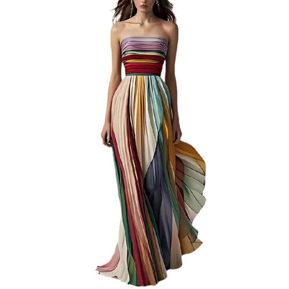Multicolored strapless long evening dress , best outfit for a wedding 