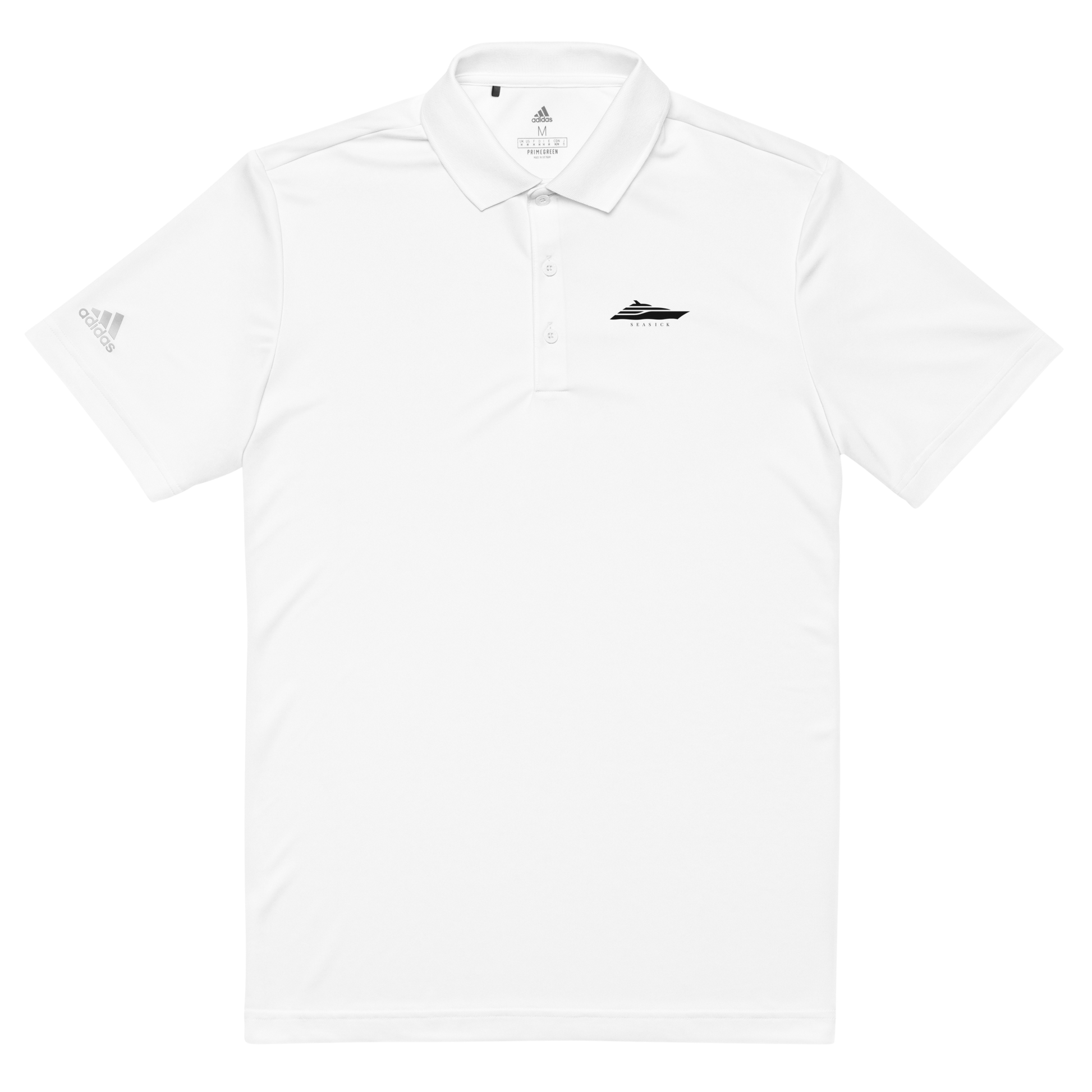 White polo shirt with Adidas and Speedo logos 