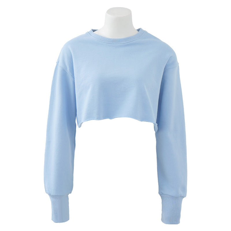 Cropped pullover light blue sweatshirt oversized crew neck for workout

