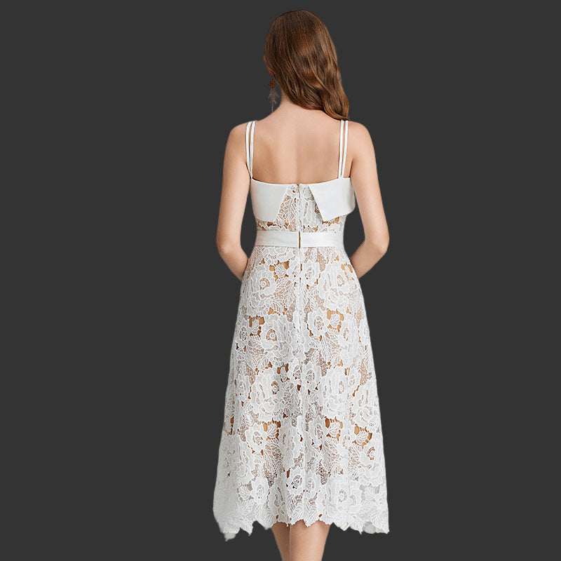 Winter formal lace embroidery dress perfect for Christmas and New Year events

