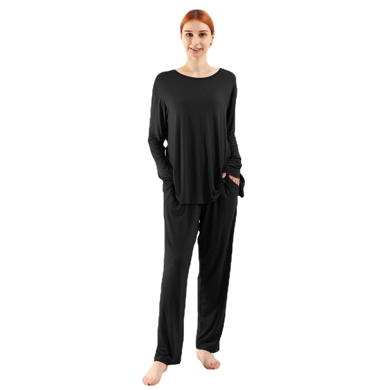 Comfortable home wear suit women bamboo fiber plus size long sleeve pants
