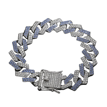 Silver and blue Cuban chain bracelet  for man 