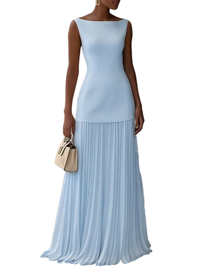 High-Waist Pleated Maxi Skirt and Structured Boat-Neck Knit Top Co-ord Set
