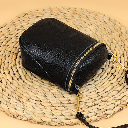 Hands-free mobile organizer crafted from real cowhide with dual pockets

