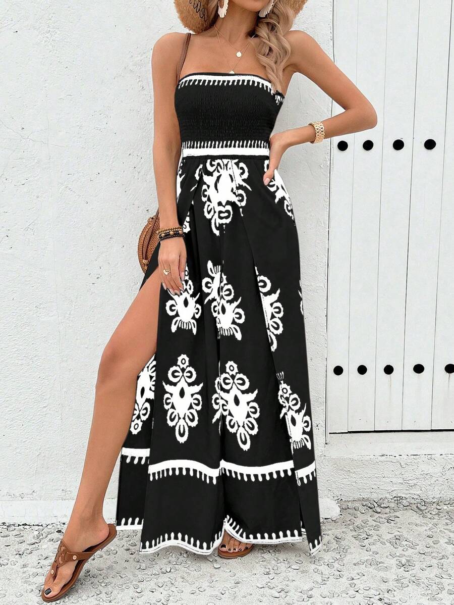 best baroque smocked maxi dress vacation outfit women
