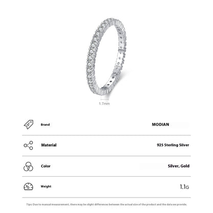 Simple luxury silver ring with round-cut zircon stones