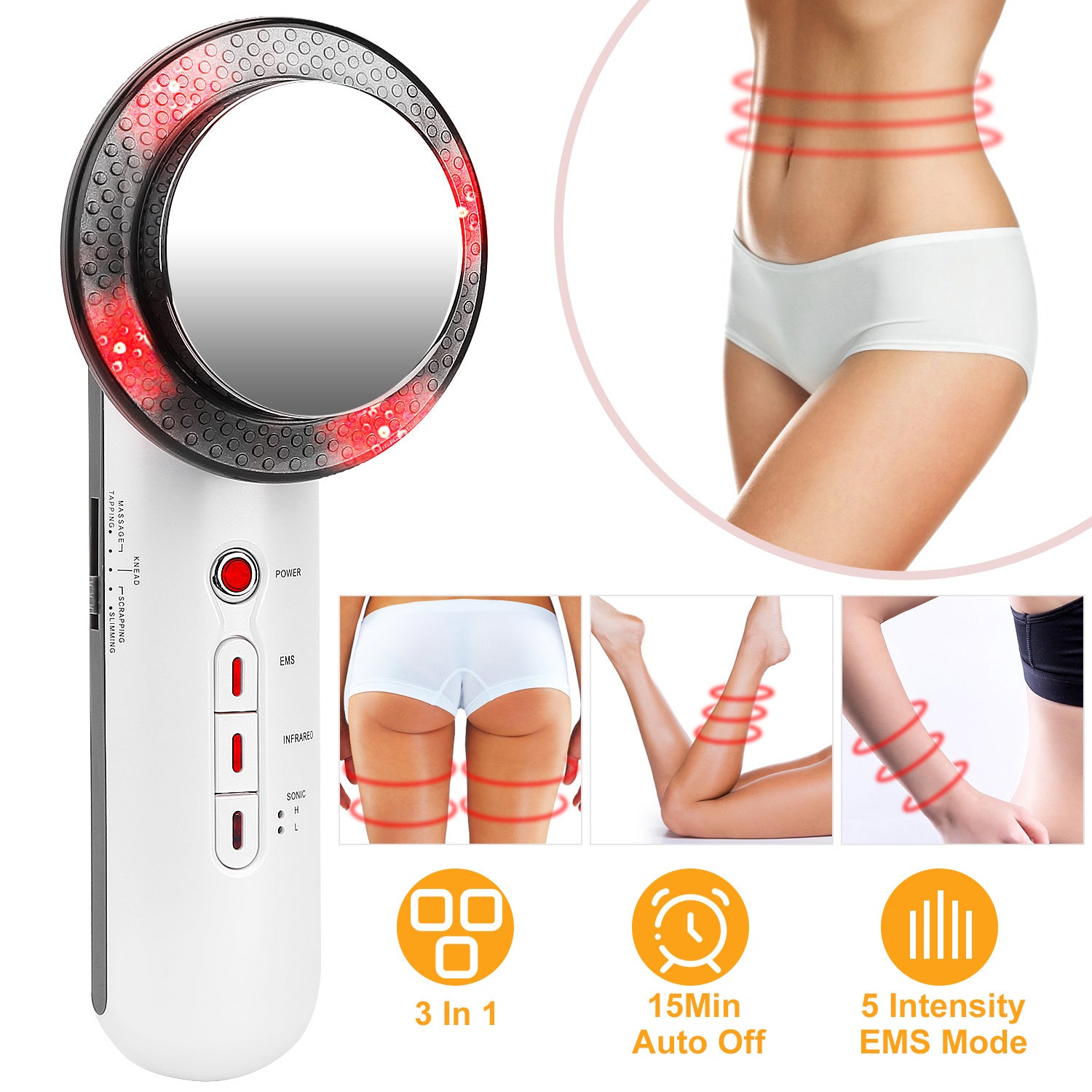 Multifunctional ultrasonic body shaping massager for belly and arms