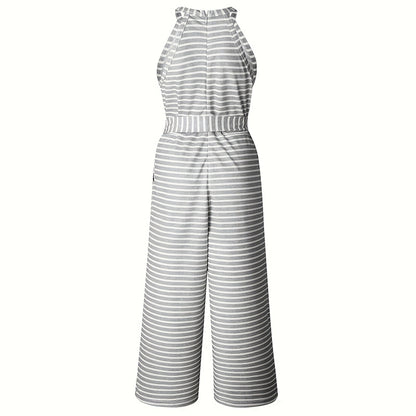 Women's wide leg jumpsuit in breathable fabric with vertical stripes

