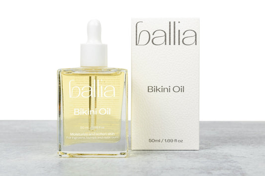 Ballia Bikini Oil bottle and packaging