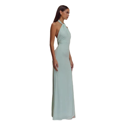 Cyan halter neck formal dress - backless maxi gown for prom and cocktail parties

