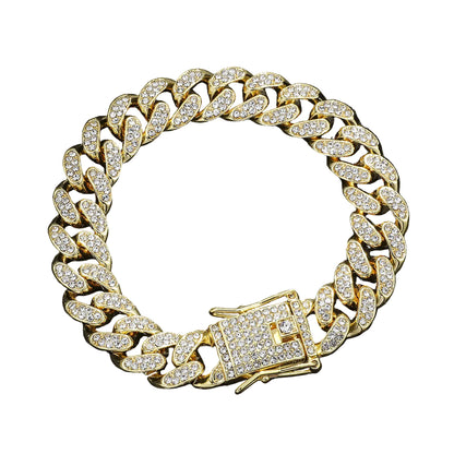 Gold chain Cuban bracelet with diamond-like stones  for man 