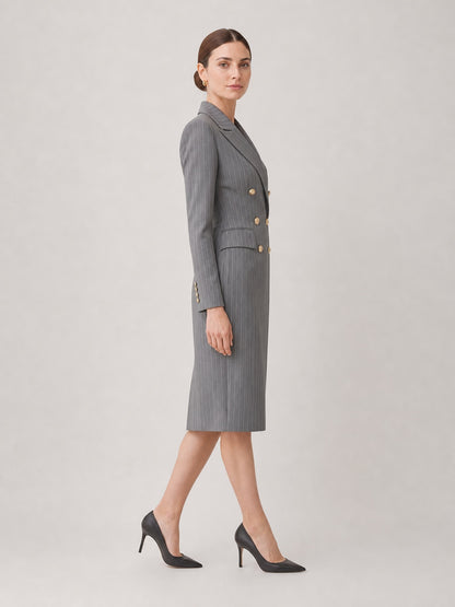 Pinstripe Double-Breasted Blazer Dress
