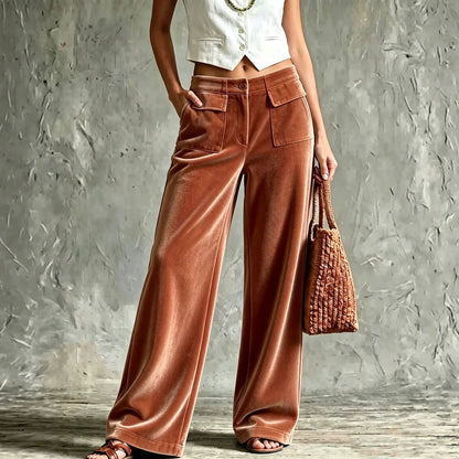 High-Waist Velvet Wide-Leg Trousers