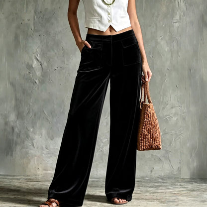 High-Waist Velvet Wide-Leg Trousers