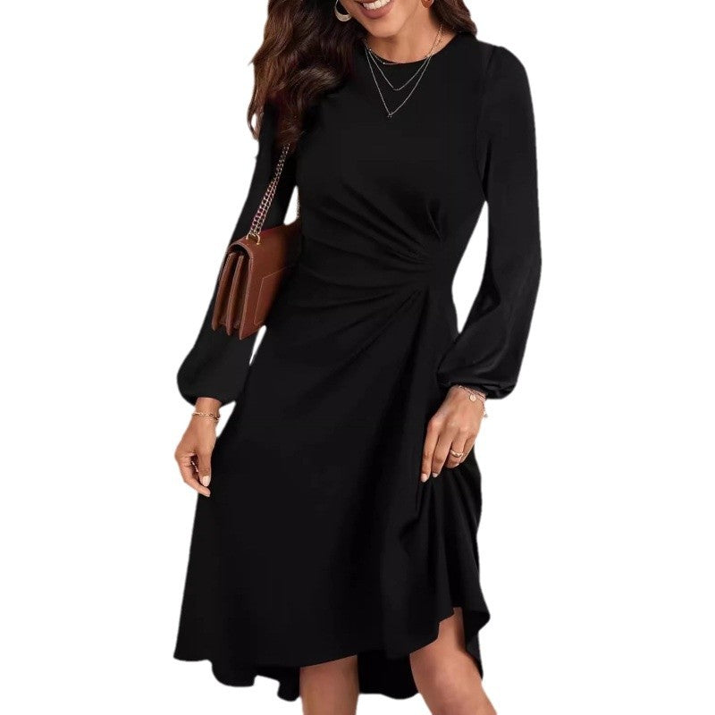 Long Sleeve Ruched Waist A-Line Dress – view 6