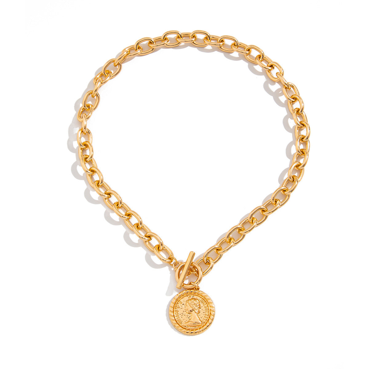 Gold chain choker  with a coin charm 