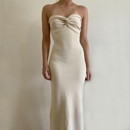 Twist-Front Strapless Knit Maxi Dress