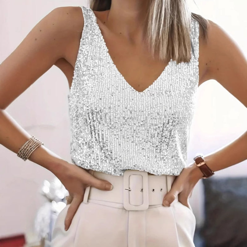 Silver sequin top perfect  for New year eve celebration party 
