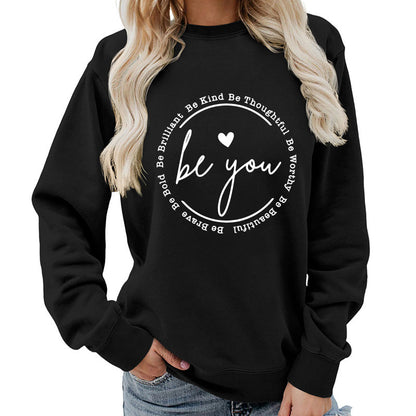 "Be You" Letter Print Crew Neck Sweatshirt
