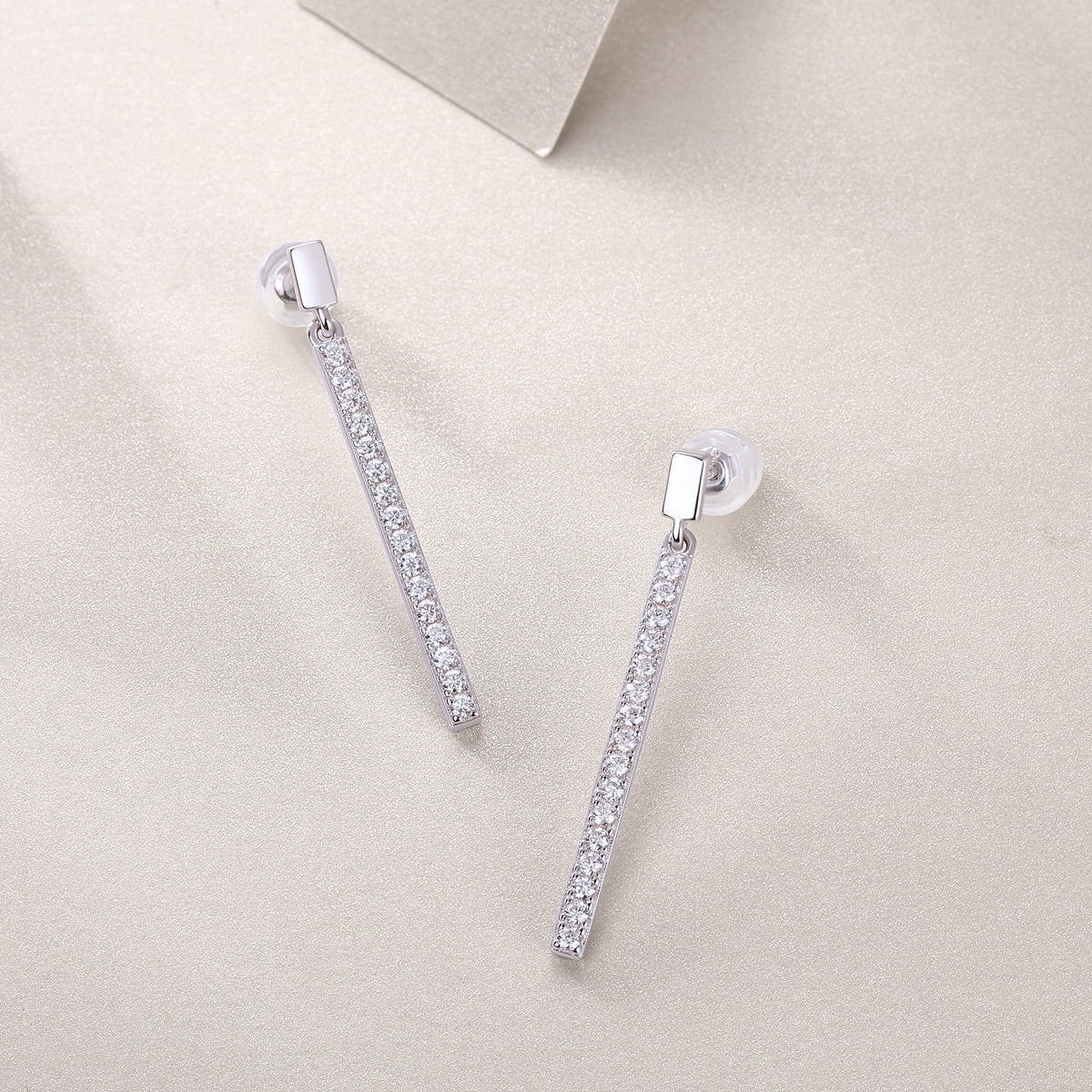 Long Silver earrings with clear stones