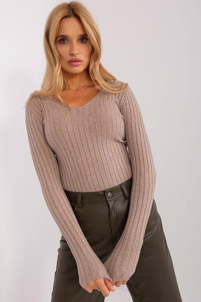 Sandy Beige Ribbed Sweater V-Neck Pullover dress from Uplift Luxe