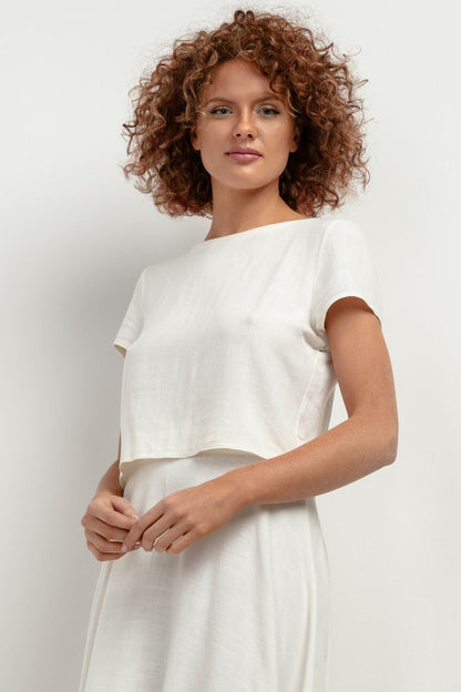 breathable white viscose‑linen blouse summer top