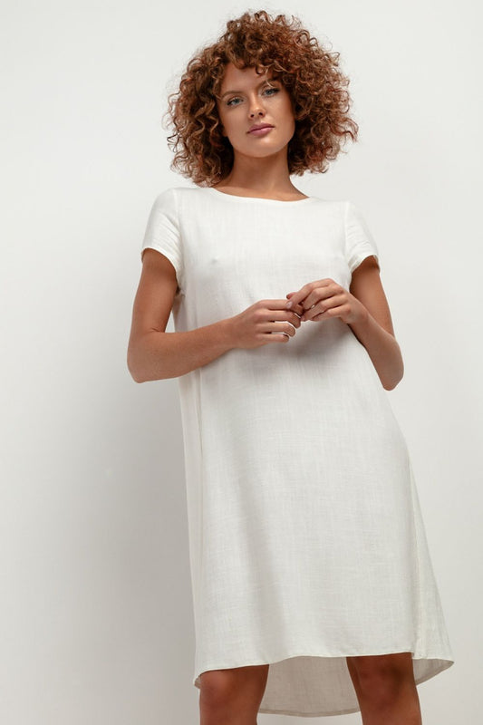 Tessita white summer dress with defined waist and flare