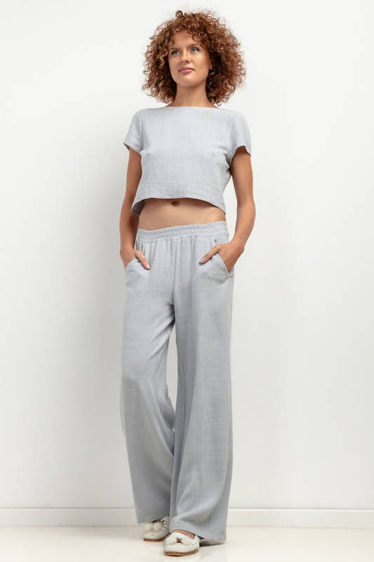 Grey linen pants for women, wide-leg cut with stylish comfort