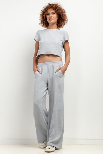 Grey linen pants for women, wide-leg cut with stylish comfort
