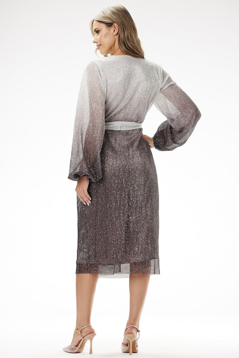 Shimmering grey sequin midi dress by Awama – envelope cut with satin lining