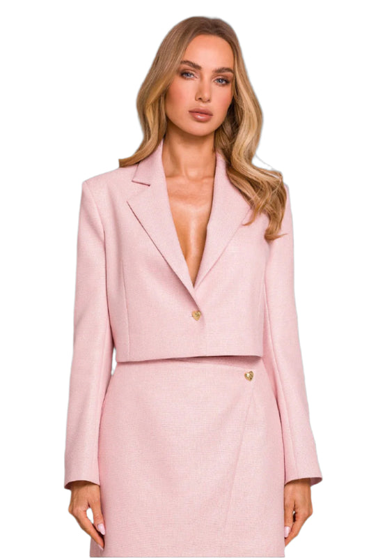 Pink  tailored blazer with decorative heart-shaped button